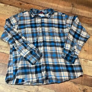 Columbia Mens 100% Cotton Blue Gray Plaid Long Sleeve Button Down Sz XL Outdoors